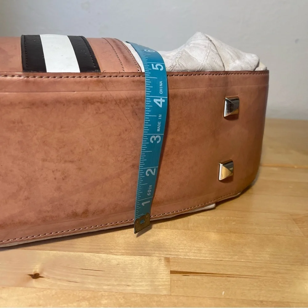 L.A.M.B. White Leather Hobo with Tan and Black Stripes